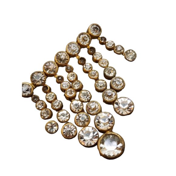 Vintage Possible Czech Two Tone Rhinestone Dangle Brooch (A1832) - Picture 2 of 4